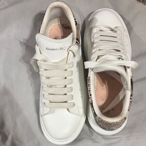 Alexander McQueen White Sneakers with Snakeskin Accent